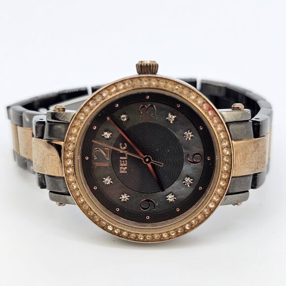 Relic Women's Watch 32MM Multicolor Dial Gold Black Bracelet 5.5" New Battery - Picture 2 of 12